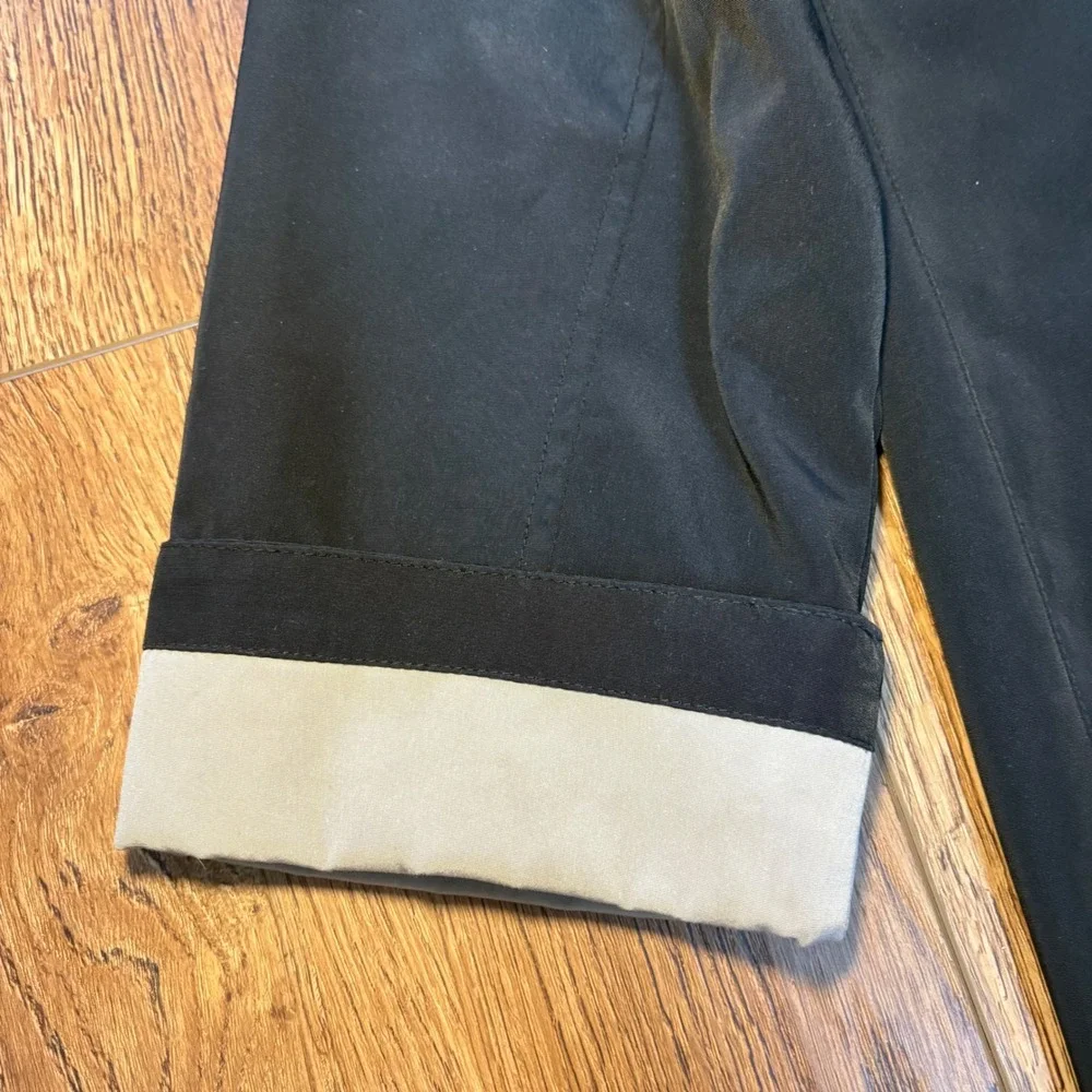 Croft & Barrow Full Zip Button‎ Front Windbreaker Jacket Black Tan Trim Womens L